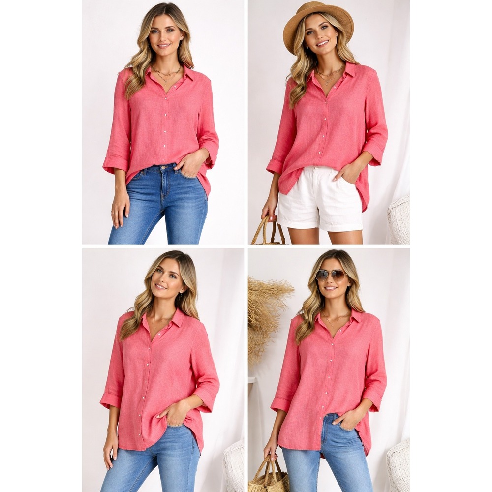 Chicos 100% Linen Tunic Top Red Orange Button Front Long Sleeve Size 2 L NEW - Picture 13 of 13